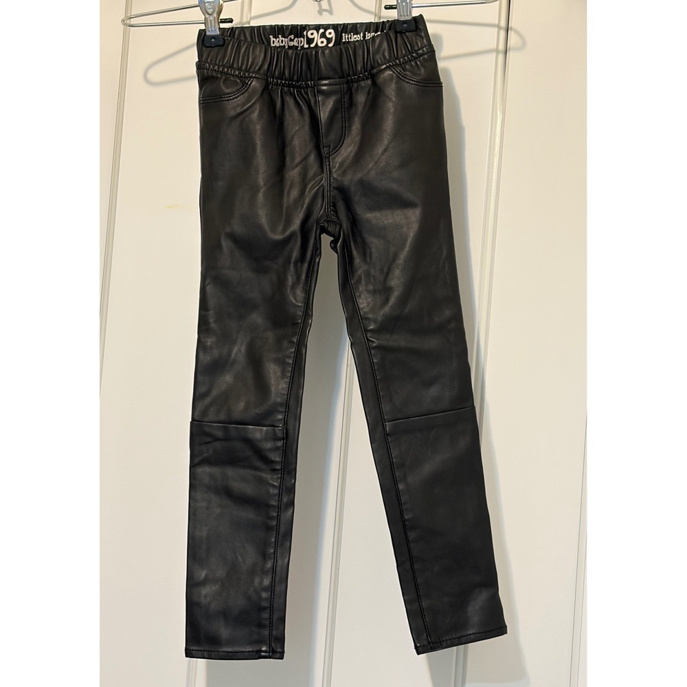 Baby Gap 1969 Kids Faux Leather Leggings Black Elastic Waist Pants Size 5 Years